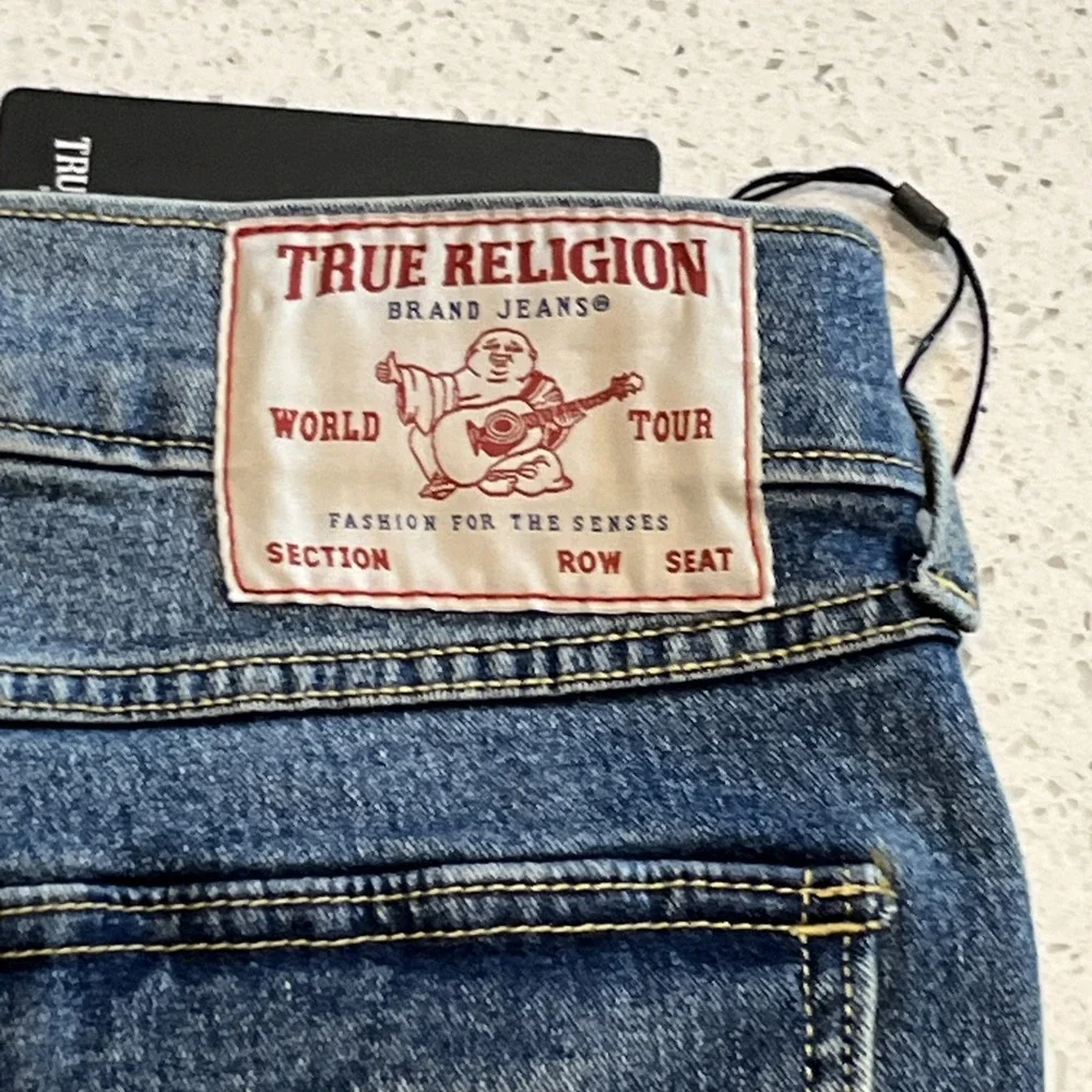 True Religion Jeans Mens 34X31 Blue Denim Rocco Snap‎ Flap Relaxed Skinny NWT